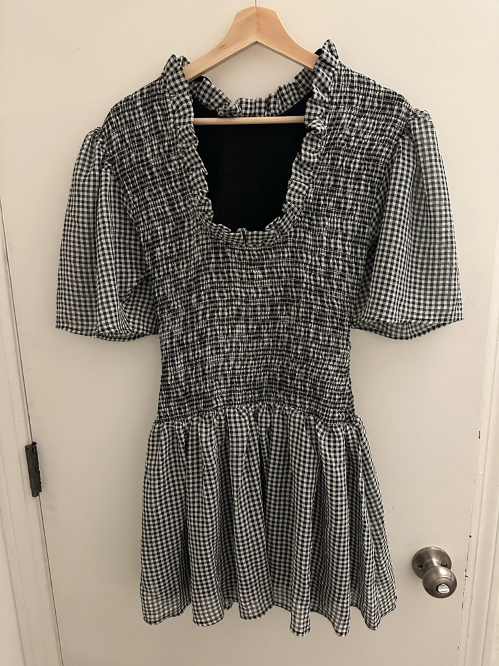 Ganni Gingham Smocked Mini Dress - Picture 4 of 6